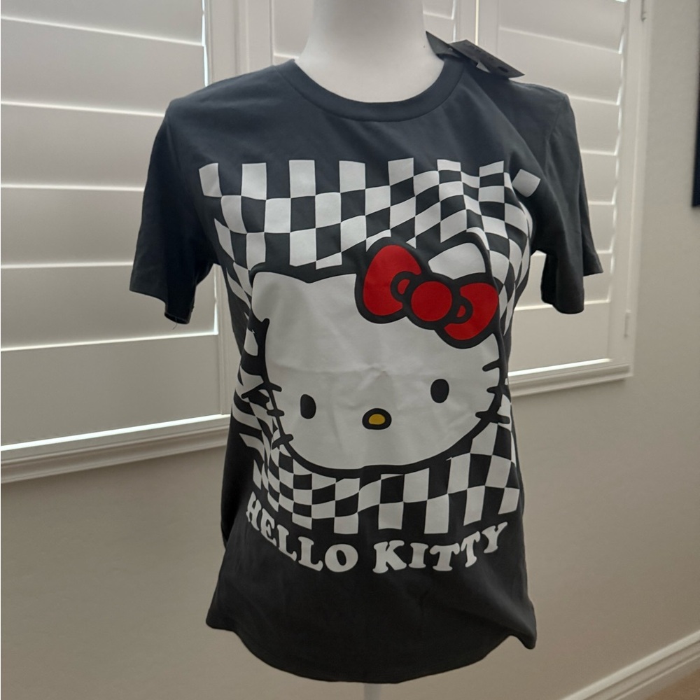 Sanrio Hello Kitty Checkered Gray T-Shirt, Size Small